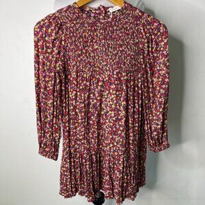 NWT MNG Kid's Pink Red Floral Long Sleeve Crewneck Midi Dress Size 9